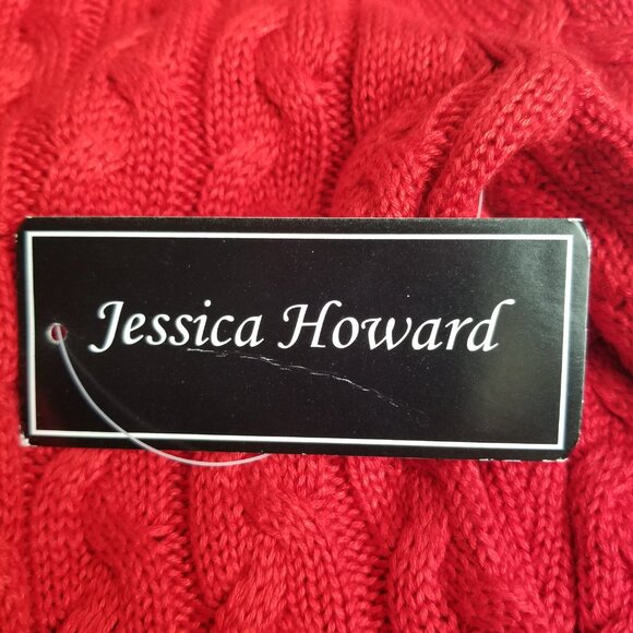 Jessica Howard Cable Knit Sweater Dress M Red V Neck NWT Cozy Holiday Dress - Picture 9 of 13